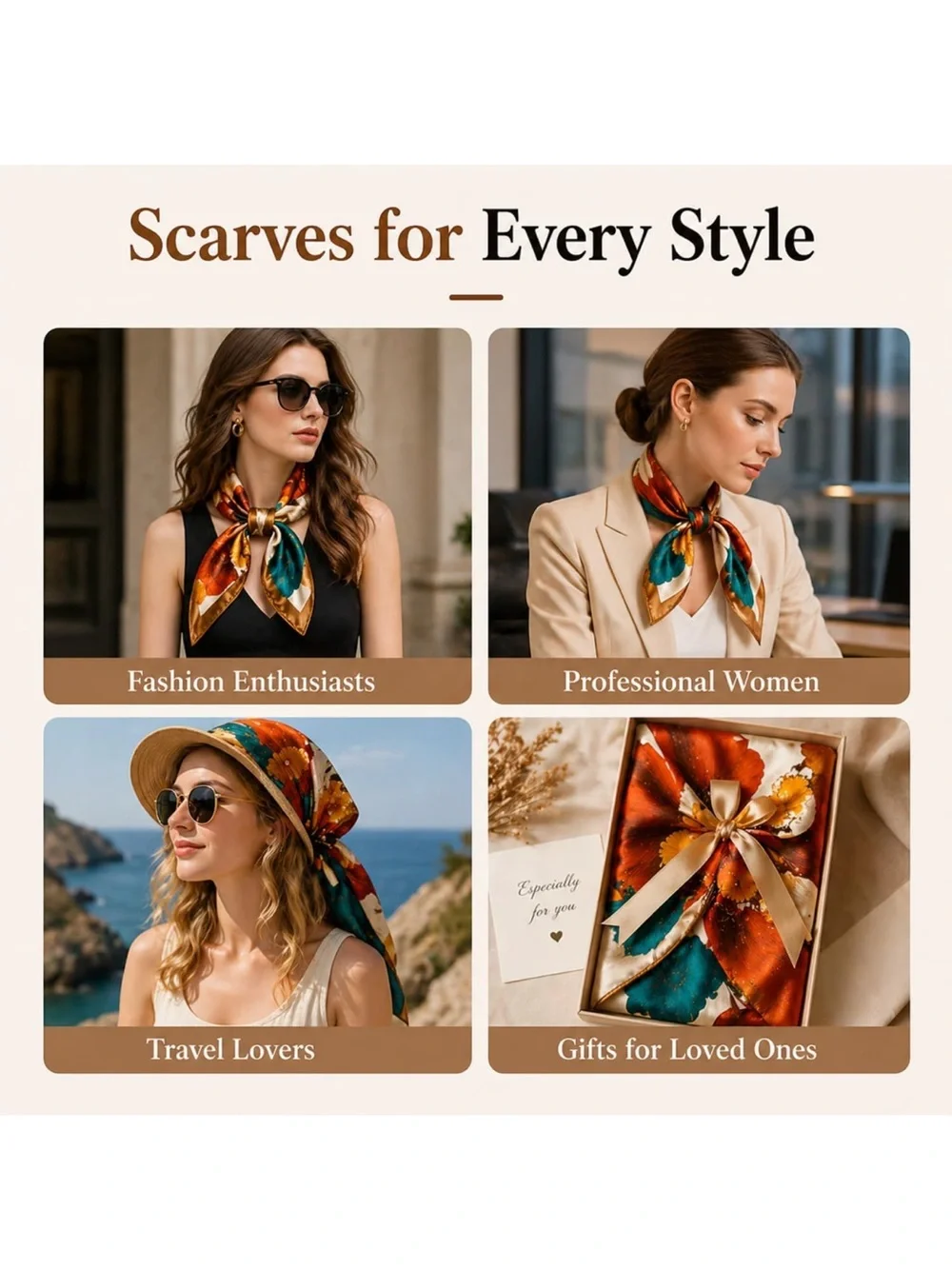 Wrapables Red Ginkgo Satin square scarf botanical fall Earth Tone